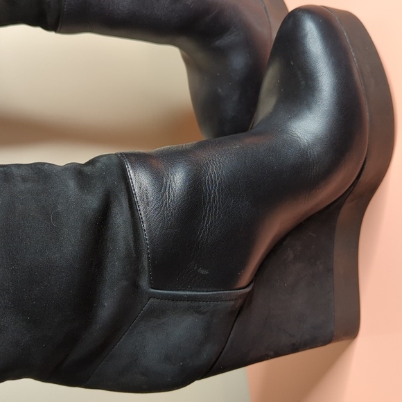 Vince Suede Nubuck Wedge Knee High Mob Wife Boots Made in Italy Black 9 US 40 EU - Picture 10 of 16